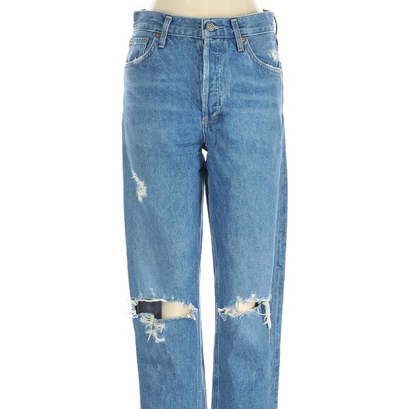 AGOLDE Jamie Blue High-Rise Straight Leg Frayed Hem Jeans Classic Denim Size 26 - Picture 2 of 14